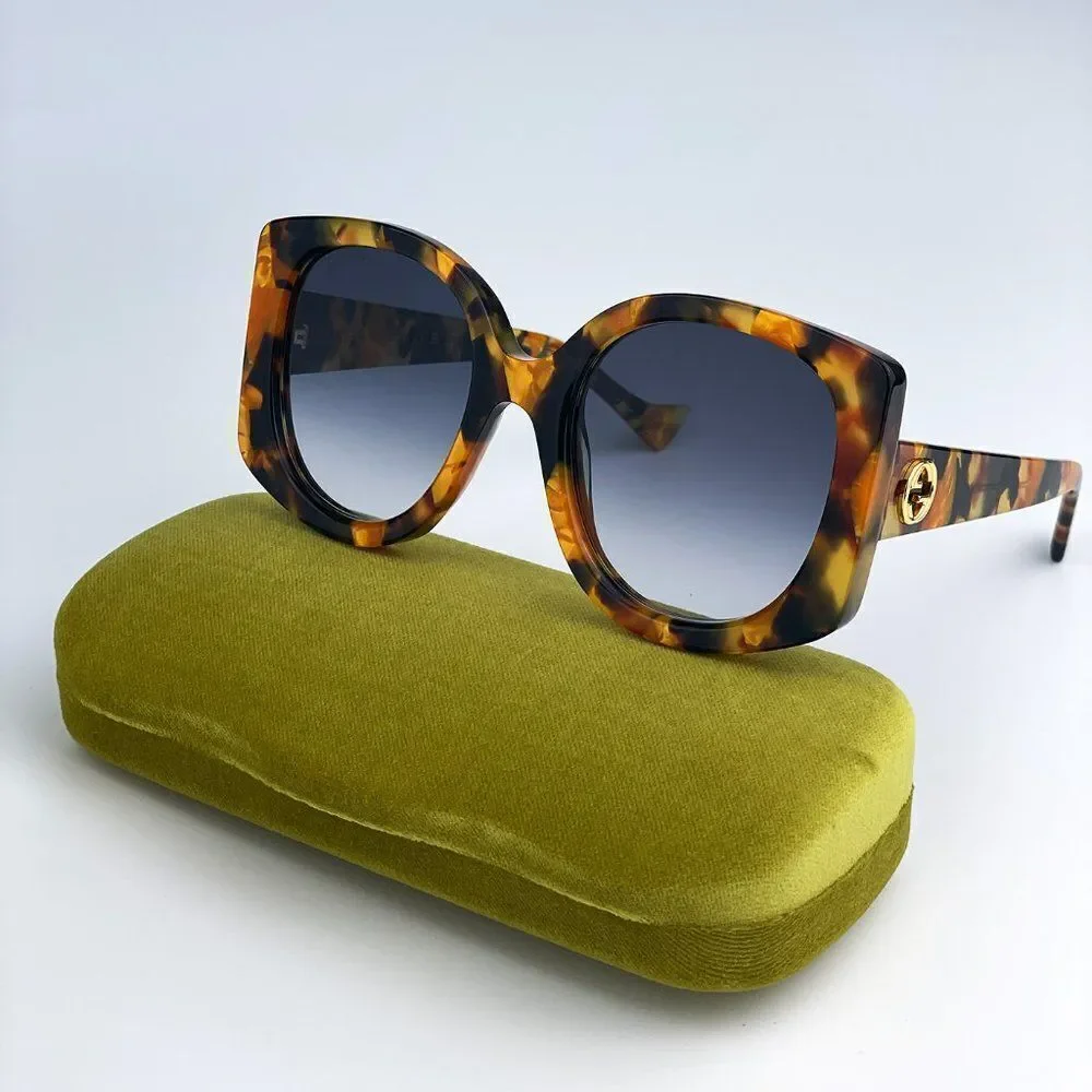 NEW Gucci GG1257S 004 Havana Gradient Blue Butterfly Oversized Women Sunglasses